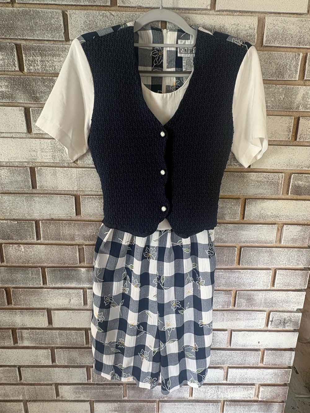 Vintage 80/90s Just In Thyme Gingham Floral Romper Sweater Vest Grannycore